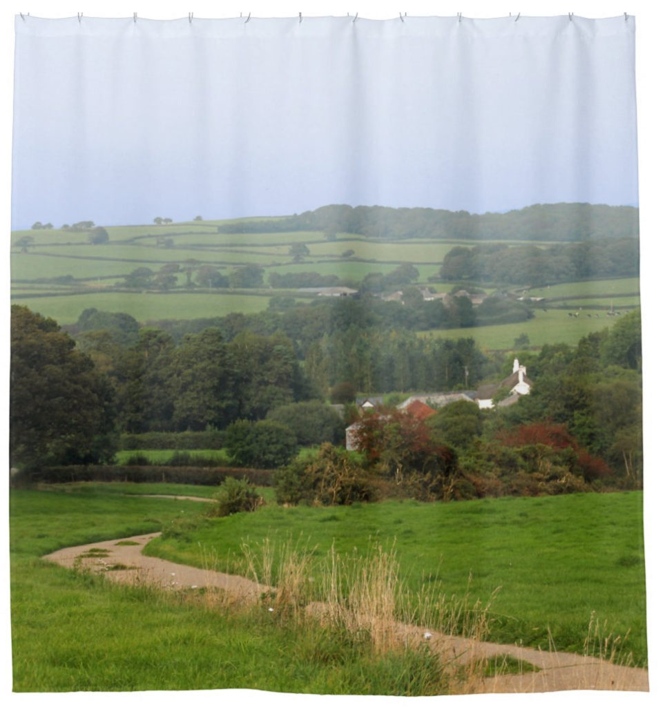 curtain with photo of English countryside